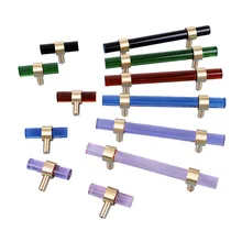 Nordic Modern Wardrobe Dresser Drawer Pull Cabinet Door Handle&Knobs Cabinet Handle Pure Copper Double Hole Crystal Handle