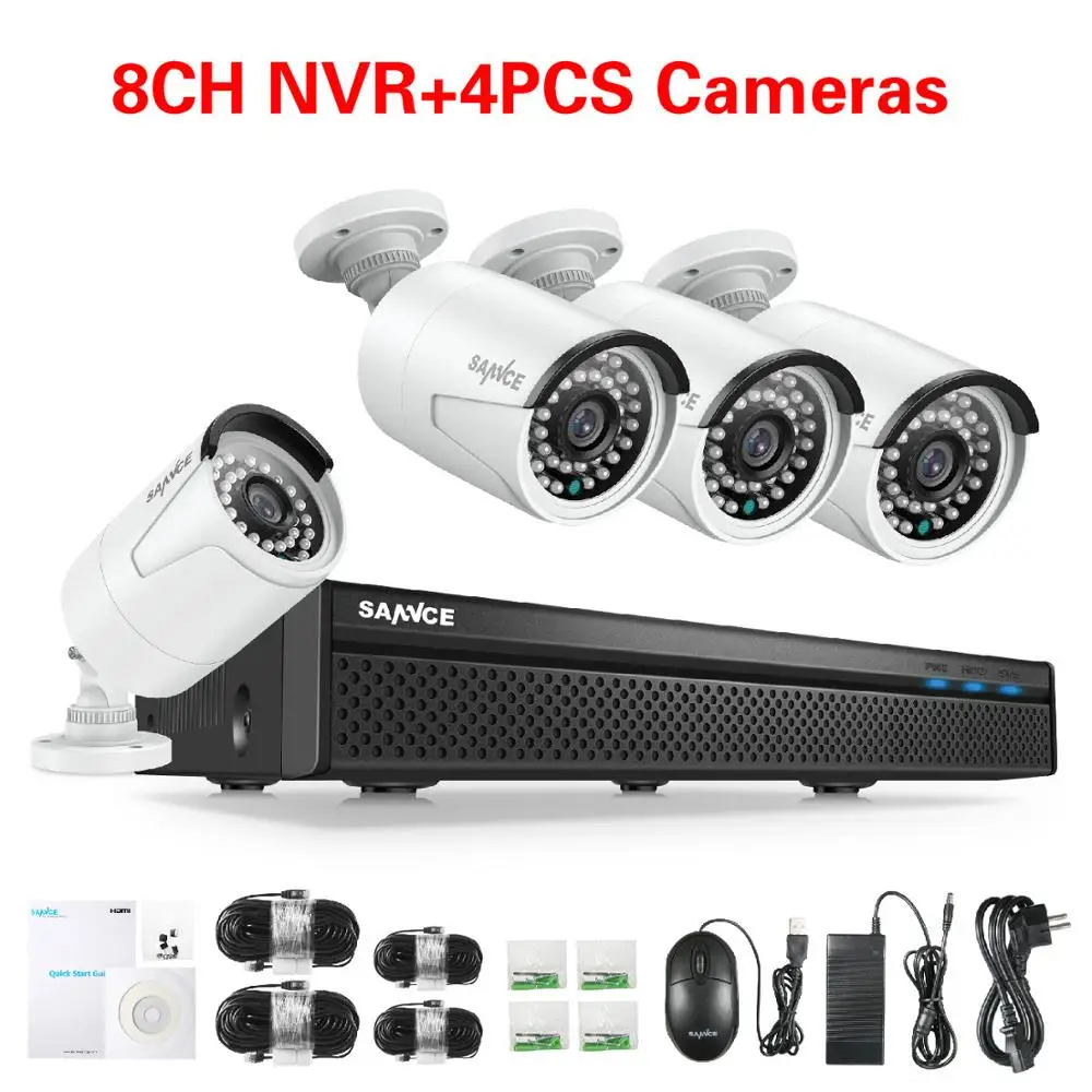 SANNCE 8CH 5MP FHD POE видео система безопасности H.264+ 5MP NVR с 4X 8X Открытый водонепроницаемый двухсторонний аудио Микро IP набор камер наблюдения - Цвет: 4PCS Cameras