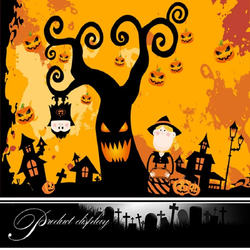 Halloween pumpkin black tree wall sticker cartoon DIY showcase window door background funny Halloween Luminous bat house sticker