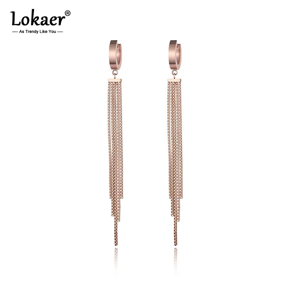 Женские серьги кисточки Lokaer вечерние из титана и стали розового золота