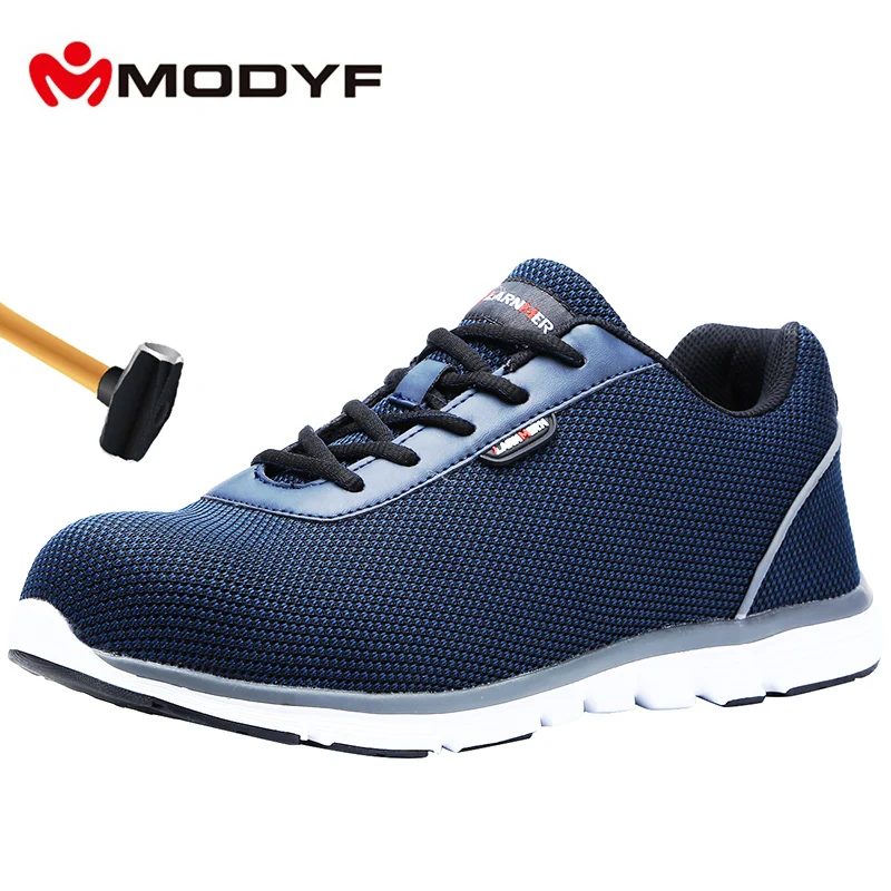 

MODYF Mens Steel Toe Safety Work Shoes Lightweight Breathable Construction Sneaker Anti-smashing Non-slip Reflective Shoes