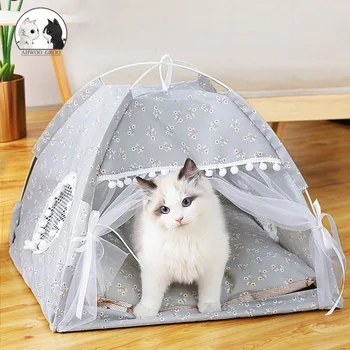 

Sweet Princess Cat Bed Foldable Breathable Tent House Kitten Dog Basket Beds Cute Four Seasons Cushion Cat Pet Kennel Products