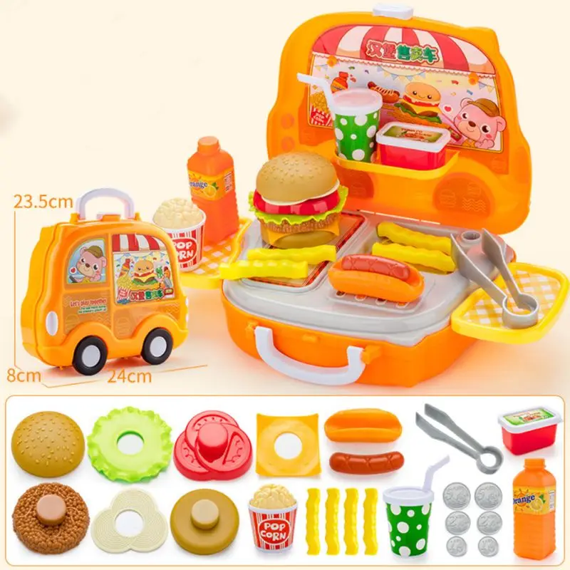 Children Kids Kitchen Kitchenware Make Up Pretend Role Play Toys Playset Travel Case Kit For Boys Girls Educational Gift