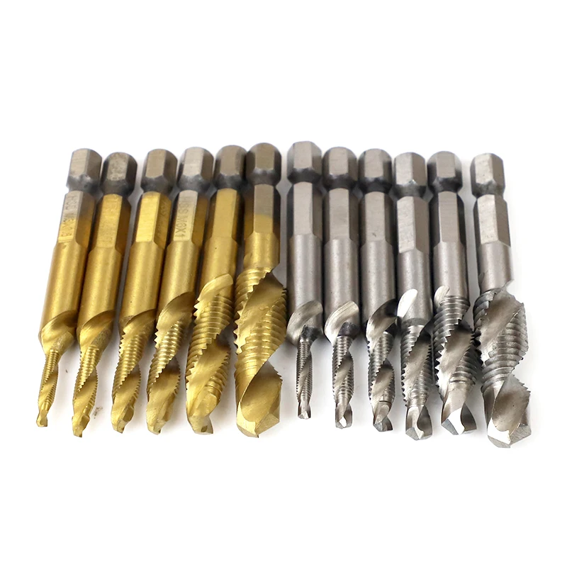 6 Pcs High Speed Steel HSS 4341 1//4 Inch Hex Shank Screw Thread Metric Tap Drill Bit M3//4//5//6//8//10 Titanium Plated Combination Drill and Tap Set
