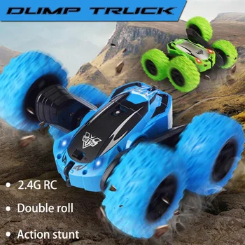 

360 Degrees Rotation Double Sided RC Car with LED Light Wireless Remote Control Electric Off Road Truck Dual Roll Kids Toys Gift
