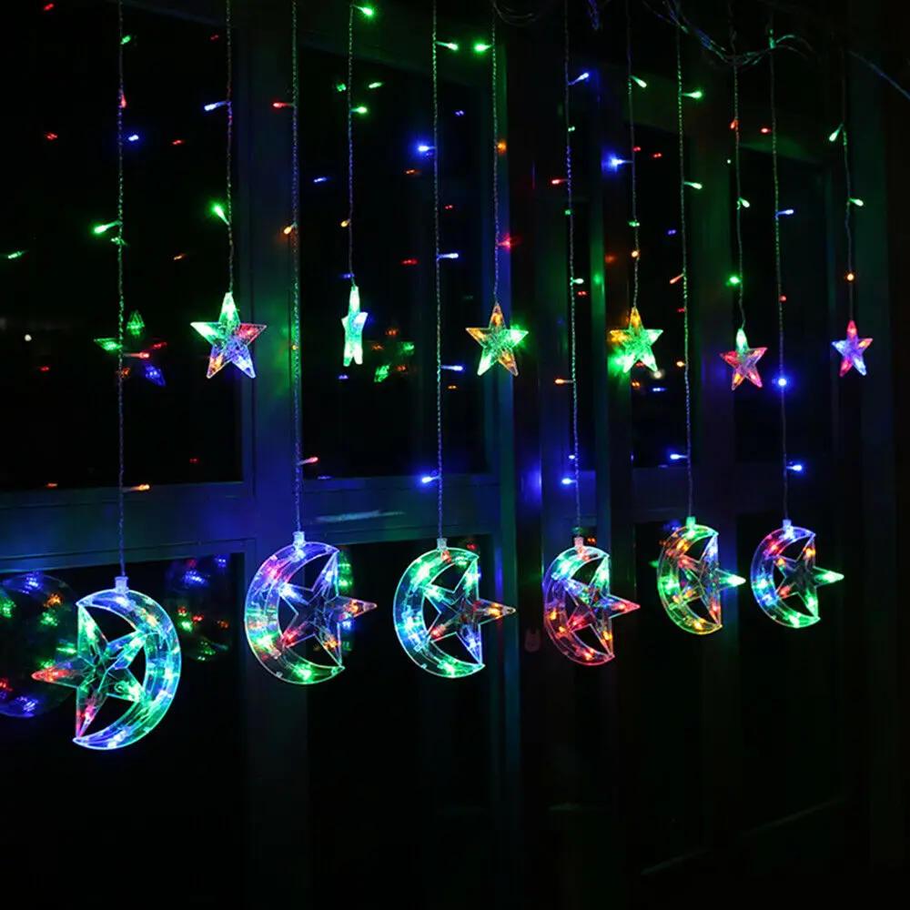 2,5 м/8 футов светодиодный ночник световая завеса Гирлянда освещение Великобритания вилка Волшебные светодиодные фонарики гирлянды Звезда Луна гирлянда Рождественские огни D25