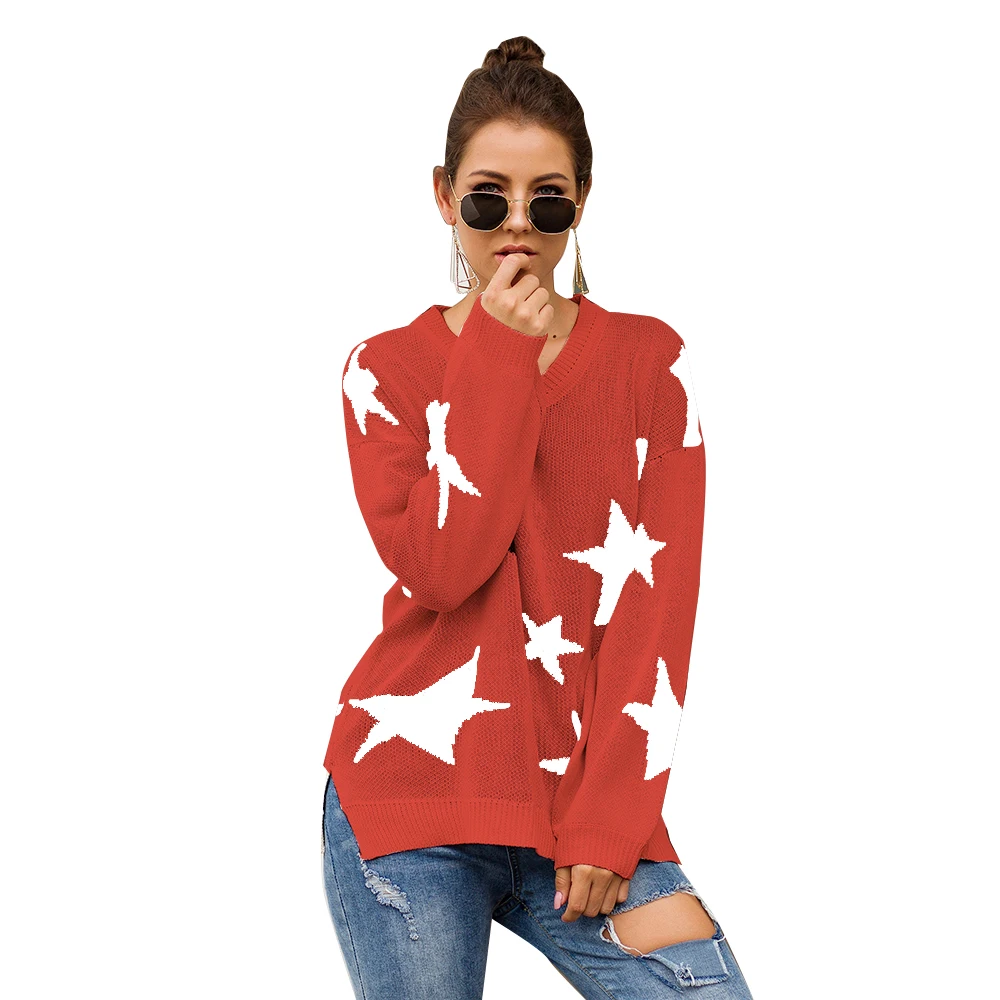 

2020 Christmas Sweater Winter Clothes Women Female Sweaters and Pullovers Top Lazy Loose Girls Stars Knitted Casual Lady V-Neck