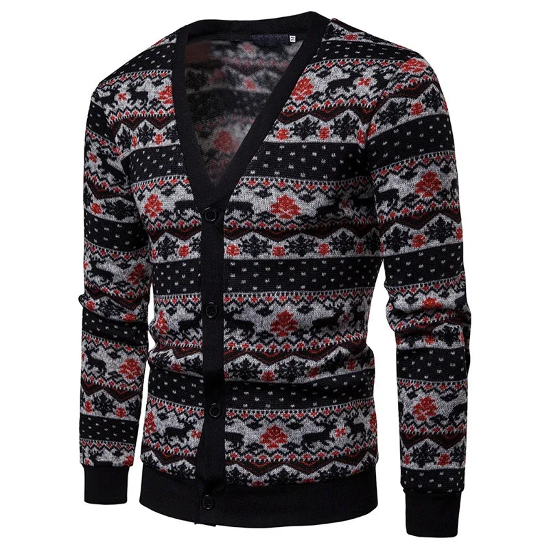 

Christmas Sweater Men Winter Casual Wool Elk Printed Long Sleeve Matching Pull Homme Cardigan Pullover Tops Men Casaco Masculino