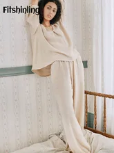 

Fitshinling Loungewear Set Women Three Quarter Sleeves Solid Cotton Women's Home Clothes Sleepwear Outfits 2 Pieces Nightwear