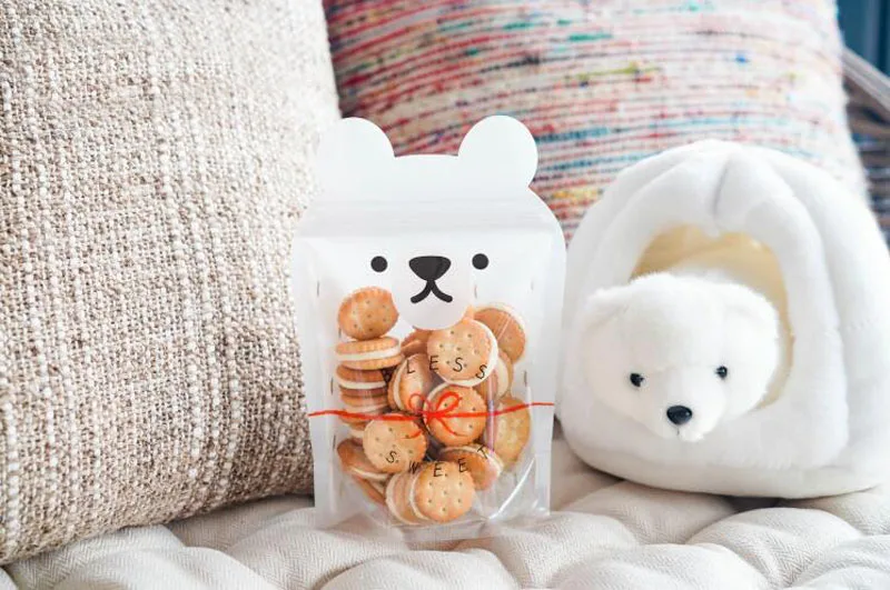 Bear 500 шт пластиковый пакет для сухого печенья, выпечки, еды, закусок, упаковка с милым рисунком панды, медведя, упаковка для печенья, конфет - Цвет: Bear
