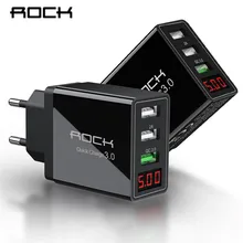 Светодиодный дисплей ROCK QC 3,0 3A 3 USB зарядное устройство для телефона с быстрой зарядкой для iPhone Xiaomi huawei P30 Pro samsung Быстрый сетевой адаптер для ЕС Turbo