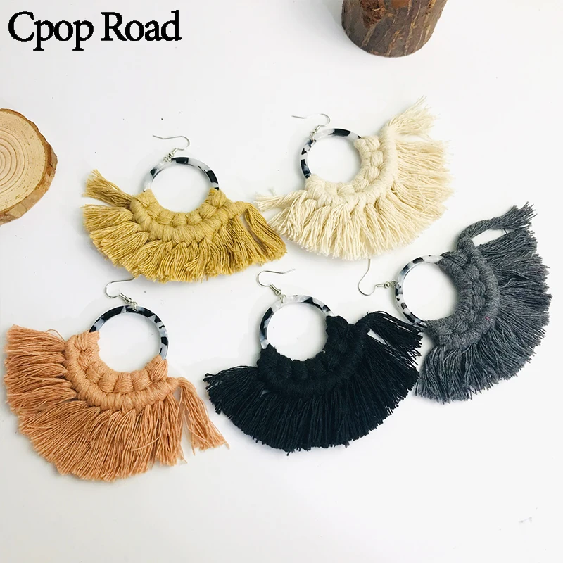 Cpop Boho круглый акрил макраме ручной работы серьги Модные Этнические серьги с кисточками горячие женские аксессуары подружки невесты ювелирные изделия