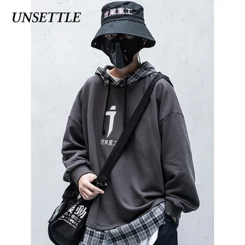 

UNSETTLE 2020SS Embroidery Hoodies Men/Women Casual Plaid Hooded Patchwork Streetwear Sweatshirts Hip Hop Harajuku Male Tops