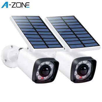

A-ZONE 2Pcs Solar Lamp Garden Outdoor LED Light PIR Motion Sensor IP66 Waterproof Dummy Bullet Security Fake Surveillance Camera