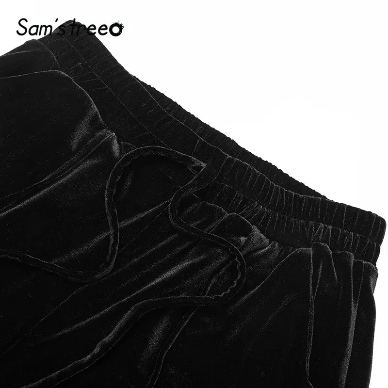 SAM'S TREE/черные однотонные женские прямые штаны с разрезом, зимние Однотонные эластичные свободные штаны с завязками на талии для офисных леди
