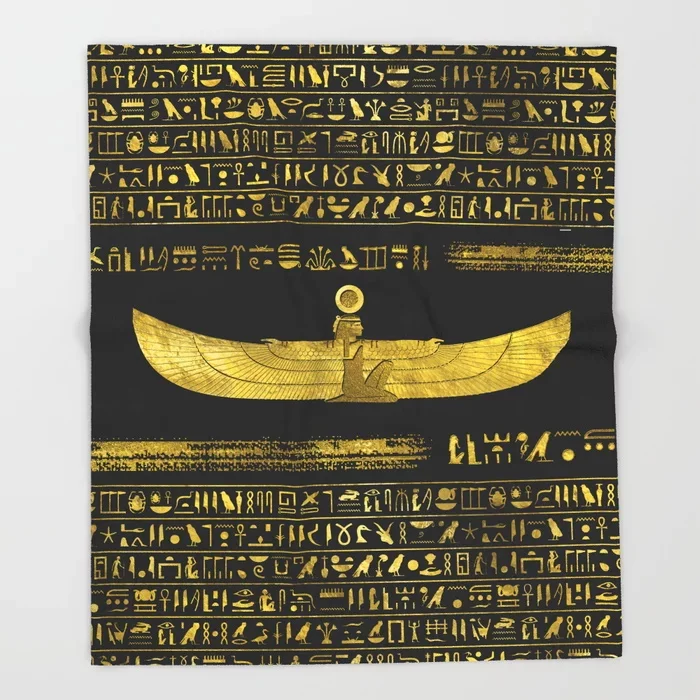 Egypt Cartoon Throw Blanket Cute Kids Design Golden Egyptian God Ornament Blankets For Beds