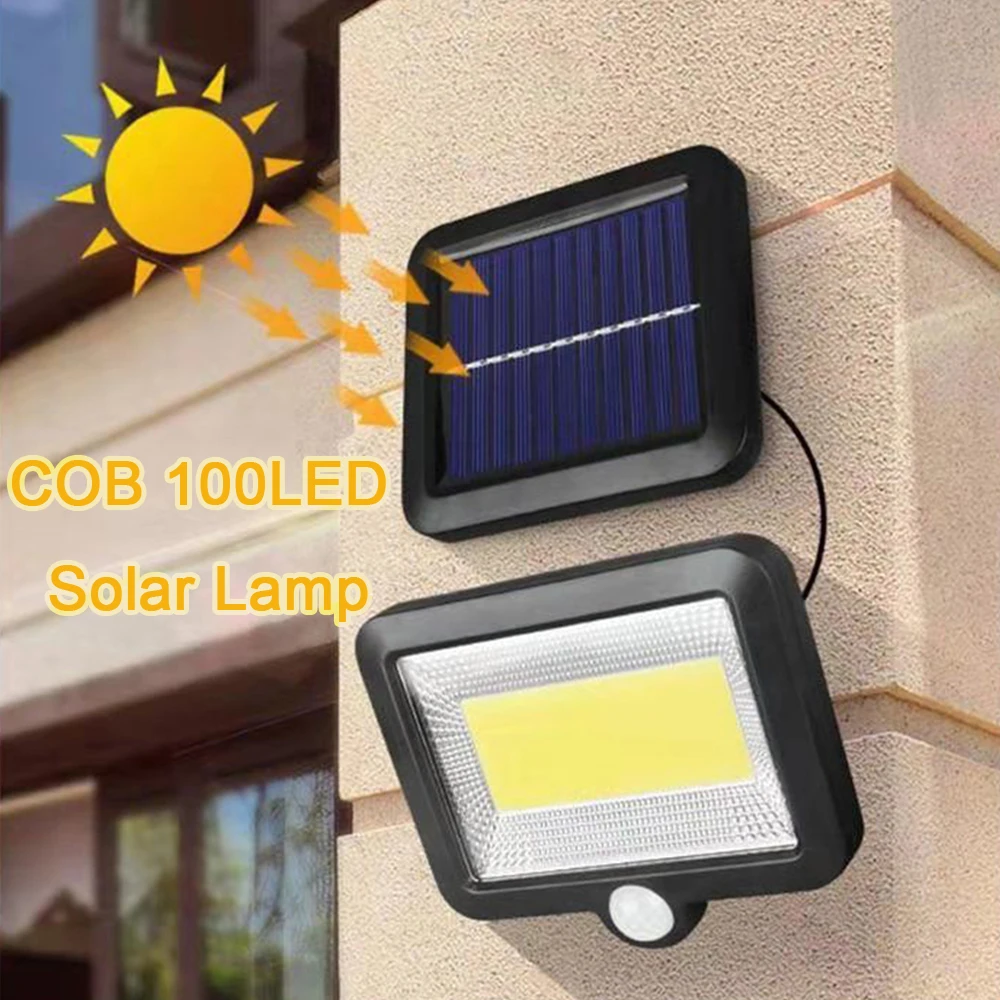 COB 100LED солнечная лампа с датчиком движения, водонепроницаемый PIR настенный светильник для безопасности на открытом воздухе, уличный светильник для ночного сада, уличный светильник