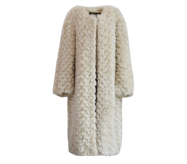 ANSFX, Корея, кудрявый, мохнатый, искусственный мех ягненка, длинный рукав, карманы, длинная куртка, пальто, модная женская зимняя теплая верхняя одежда