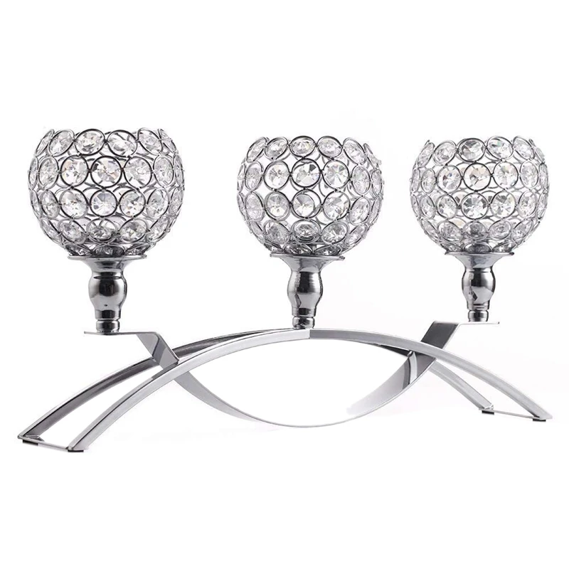 

Silver Crystal Candle Holders 3 Holders Iron Candelabra Holder Coffee Table Decorative Centerpieces for Living Room Dinning Deco