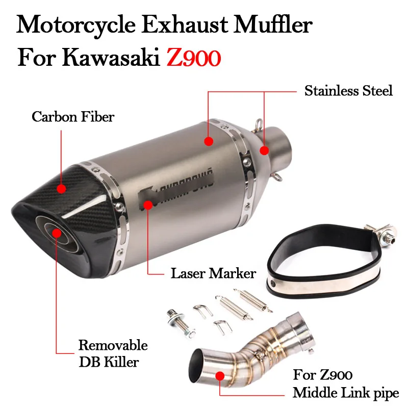 Slip On Motorcycle Exhaust Muffler Pipe Modified With Middle Connection Link Pipe For Kawasaki Z900 Z900 A2 Yeras