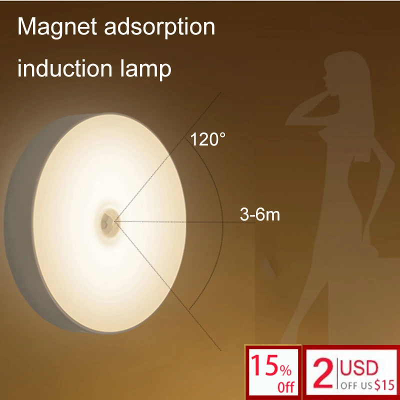 

Magnet adsorption 6LED Motion sensor Nightlight Lamp USB charging Bathroom hallway cabinet kitchen bedside toilet sensor light