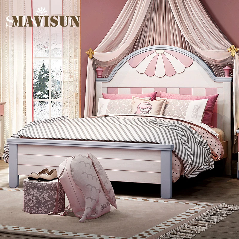 St. Tisbourg Pink Children's Bed Solid Wood Princess Mediterranean Solid Wood Bed Girl Daughter Room Girl Bedroom Furniture