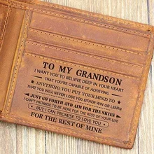 Для моего внука тонкий мужской кожаный RFID Блокировка минималистский карты передний карман двойные пользовательские в подарочной коробке