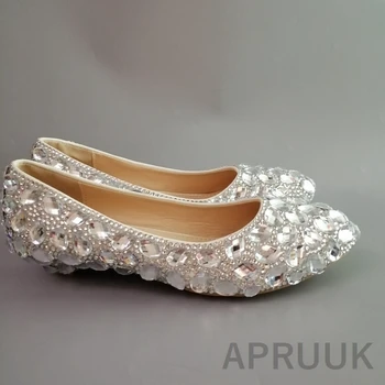 

Luxury silver crystal rhinestones wedding shoes bride low wedges 2cm tiny heel bridal brides wedding shoes