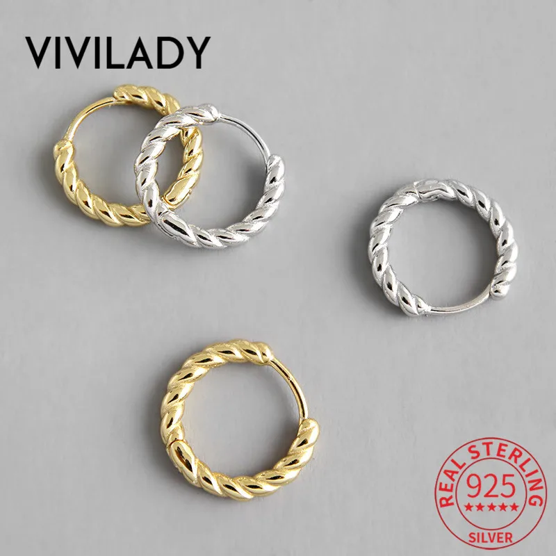 VIVILADY винтажные шикарные скрученный круг 925 пробы серебряные женские серьги-Обручи Золотые Серебряные для женщин ювелирные изделия на Рождество