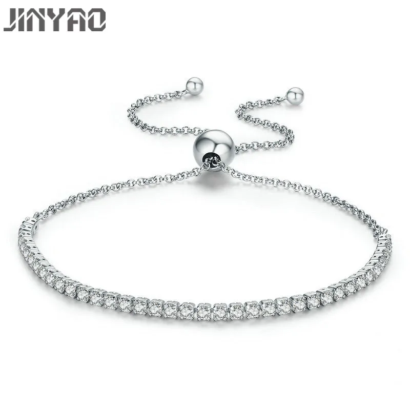 JINYAOLuxury, 3 мм, кубический цирконий, теннисные браслеты, цепочка, кристалл, свадебный браслет для женщин, мужчин, золотой, серебряный браслет, ювелирное изделие
