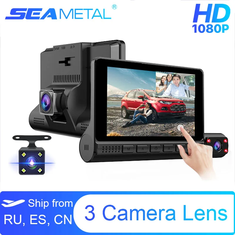 

4" LCD Dash Cam Car DVR 24h Parking Monitor 1080P Night Vision Dashcam Auto Video Recorder with 720P Rear Camera 3 Lens G-Sensor