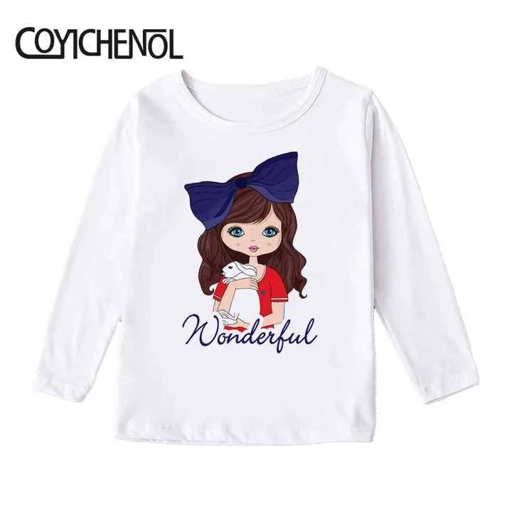 Г. Модная детская футболка для девочек с ручной росписью; Kawaii; сезон весна-осень; модальный длинный рукав с героями мультфильмов; детские топы с принтом - Цвет: Серебристый