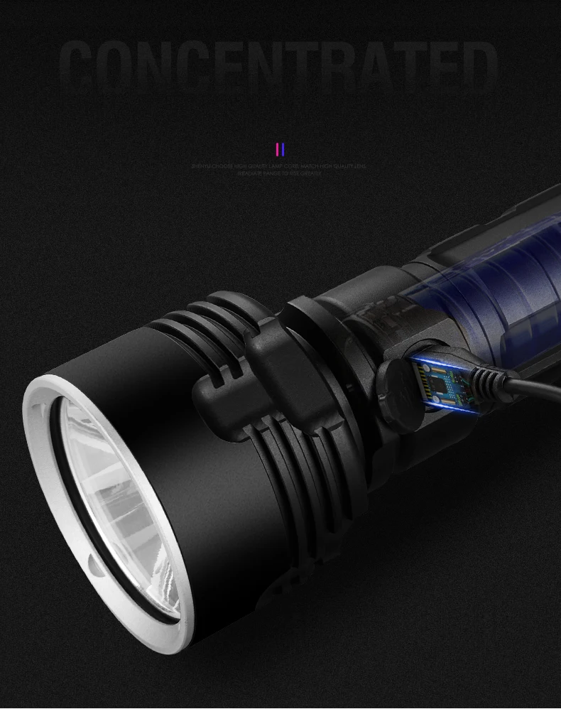Мощный светодиодный фонарик L2 Xhp70 с подзарядкой от USB 26650, уличный водонепроницаемый фонарик для кемпинга с фиксированным фокусом, три функции flashli