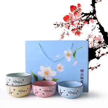 

Chinoiserie Tableware Cherry Blossoms Ceramic Rice Soup Bowl Set Microwave Small Classical Salad Noodle Ramen