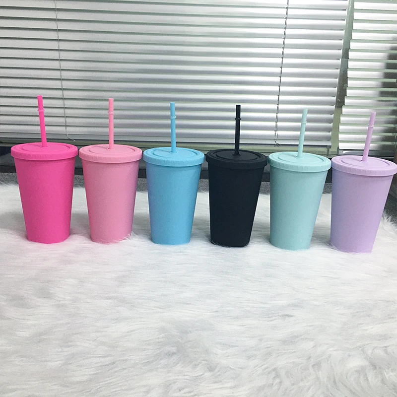 Tumblers with Lids and Straws.24 oz Clear Pastel Colored Plastic Acrylic  Travel Tumblers Cups.Double Wall Insulated Matte Reusable Tumblers Bulk for  Smoothie Ice Coffee.Customizable DIY Gifts. 