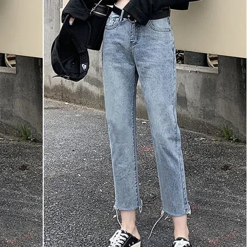 

Ripped Jeans Women Chic Harajuku High Street Stylish Summer Popular Teens Ankle-Length Trouser Vintage Tassel Womens Jean Pocket