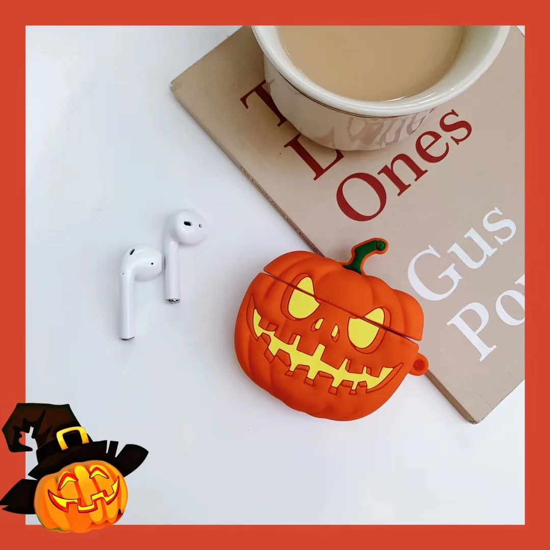 

For AirPods Case Three-dimensional Halloween Pumpkin Earphone Case For Apple Airpods 2 Funny Protect Cover with Carabine Hook
