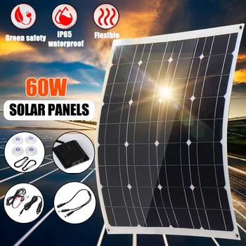 

60x52cm 60W DC 12V USB 5V Mono Solar Panel Monocrystalline Flexible Solar Cells Charger Waterproof Batteries For Cars RV Boats