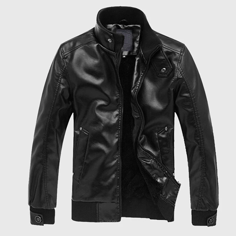 Мужская кожаная куртка из искусственной кожи jaqueta de couro masculina черная