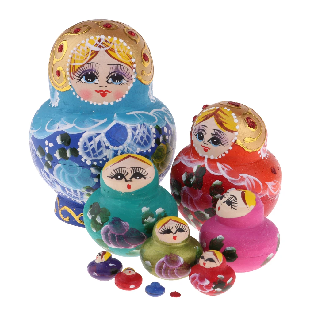 10pcs Unpainted Russian Nesting Dolls Babushka Matryoshka Kid Christmas