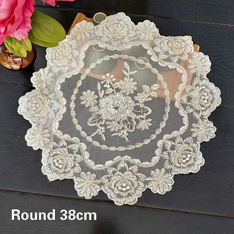

Exquisite Mesh Embroidery Kitchen Restaurant Placemat Balcony Coffee Table Vase Mat Coaster Small Furniture Dust Decorative Pad
