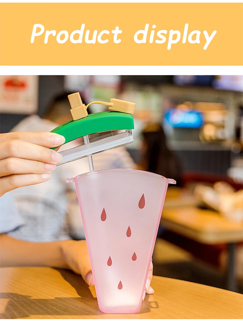 350ml Creative Fruit Ice Cream Plastic Straw Cup with Lid Personality Cup Outdoor Sports Portable Cup with Strap Water Bottle