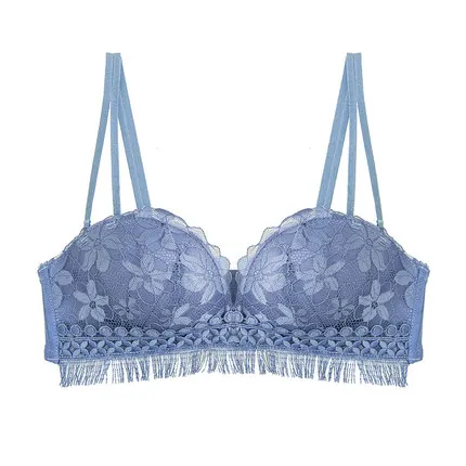 Синий Female Half cup push up bra sexy brassiere lace underwear bras for women wireless bralette lingerie plus size gather adjustment - Цвет: Синий