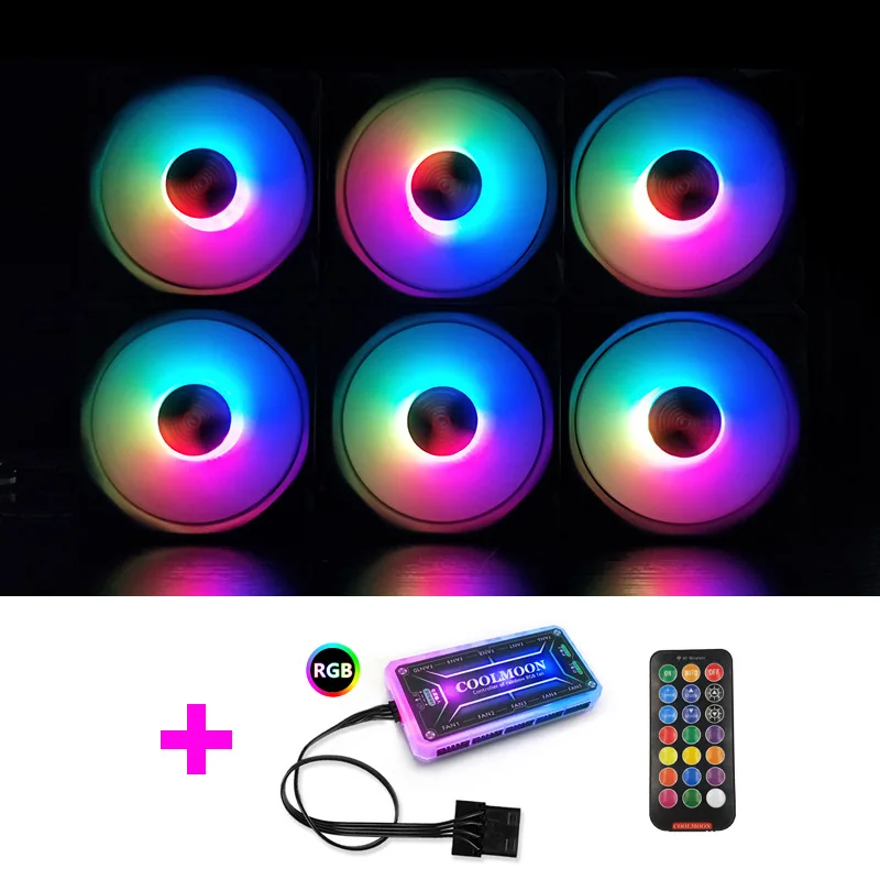 5 в RGB вентилятор 12 см для компьютера чехол/нормальный или музыкальный контроль поддержка MOBO 5 в AURA синхронизация светильник ритм стиль - Цвет: 6 Fans Kit(Normal)
