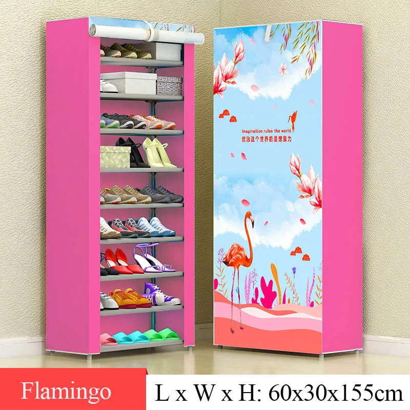 Многослойные нетканые тканевые туфли стеллаж хранение обуви пылезащитный домашний компактный органайзер для обуви шкаф складная обувь шкаф - Цвет: Flamingo