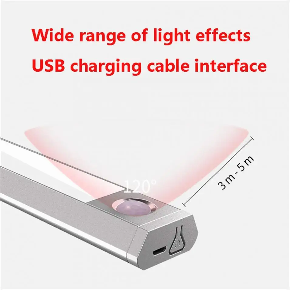 Micro USB 60 Светодиодный s 1000mAh Ночной светильник светодиодный светильник с датчиком движения 3 цвета и 3 режима для кухни/ванной комнаты/спальни