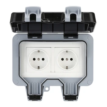 

IP66 Weatherproof Waterproof Outdoor Wall Power Socket 16A Double EU Standard Electrical Outlet Grounded EU Plug
