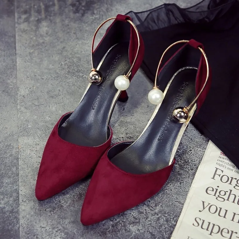 

Female Fashion Sexy Hollow With Sandals Summer Version Breathable Shoes Women Pumps Pearl buckle High Heel Wedding H14-12