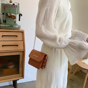 

Women PU Leather Small Square bag Flap Mini Shoulder Bag Pure Color Chain Messenger Bags Fashion Chain Shoulder Messenger Bags