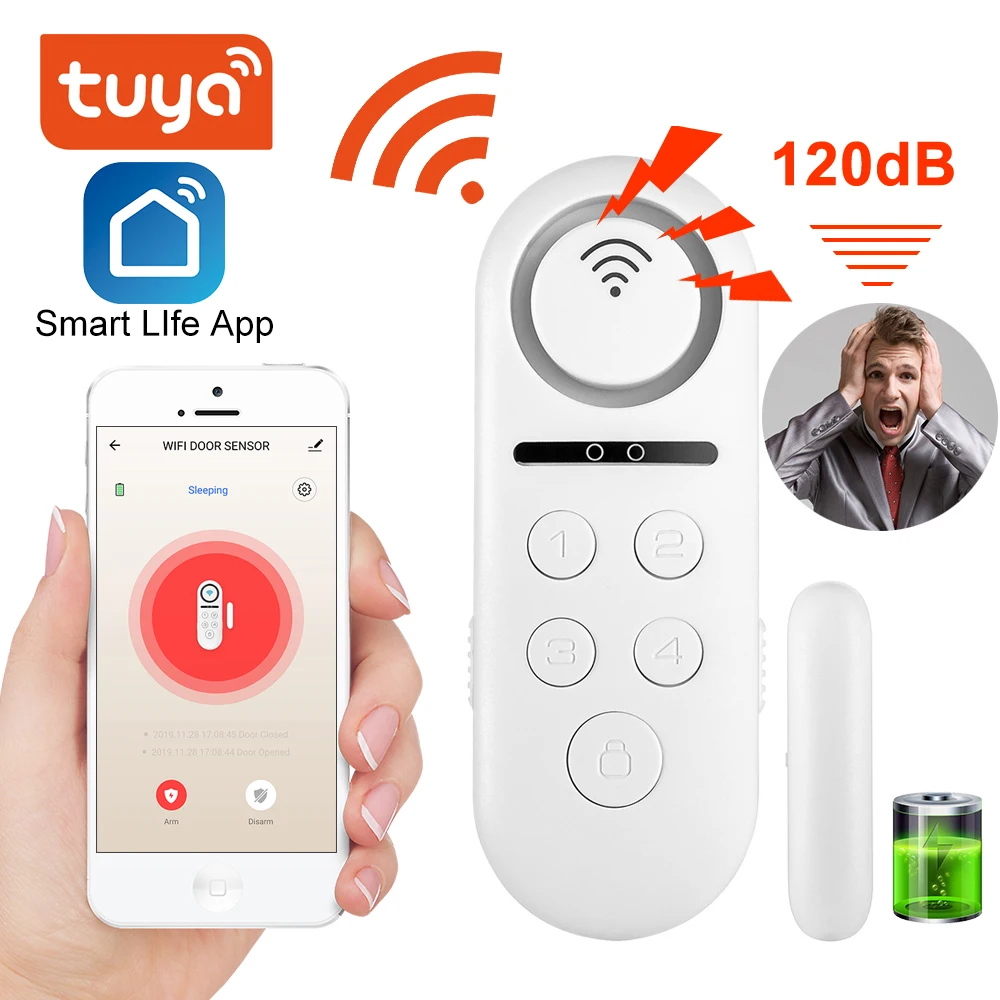 Tuya Smart Door sensor Build in buzzle wireless Magnetic window detector Magnet switch open alarm smart life App Alexa Google